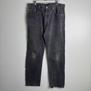 Levis 505 90's Jeans Mens 36x34 Black Regular Fit Straight Leg Faded Distressed